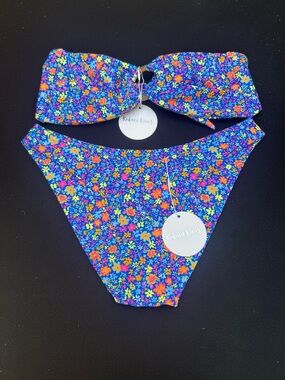 Kulani Kinis Electric Bloom Bandeau Bikini Set Strapless bandeau with bottoms